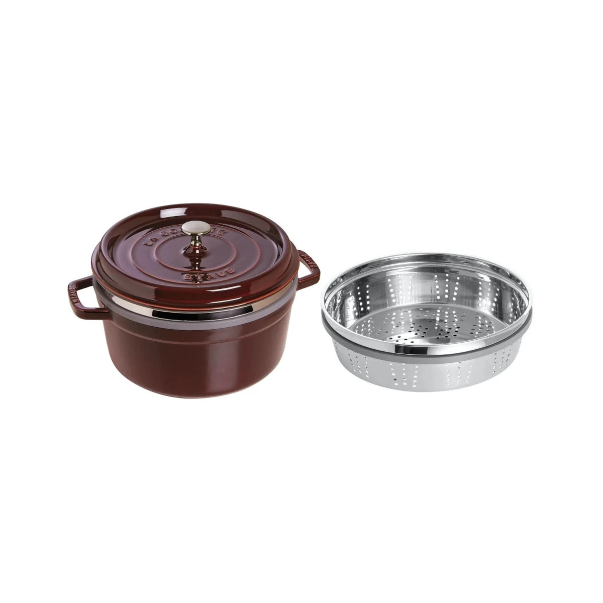 Staub Round Cocotte With Steamer - 26cm Grenadine 3 Staub Round Cocotte With Steamer - 26cm Grenadine