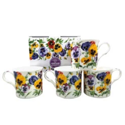Heritage Fine Bone China Pansy Mugs Set Of 4