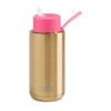 Frank Green Reusable Ceramic Bottle With Straw Lid Chrome Gold / Pink 1L -Home-Kitchen FrankGreenReusableCeramicBottlewithStrawLidChromeGoldPink1L