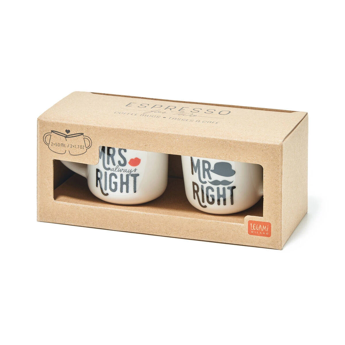 Legami Espresso For Two Mr & Mrs Always Right Coffee Cups 50ml 4 Legami Espresso For Two Mr & Mrs Always Right Coffee Cups 50ml - Image 2