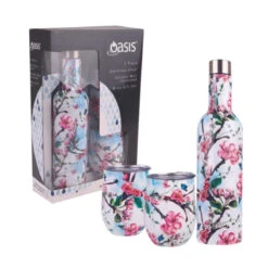 Oasis Stainless Steel Wine & Tumbler Traveller Set Blossom 3 Piece