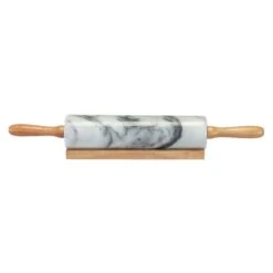 Integra Grey Marble Rolling Pin With Wooden Base