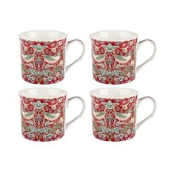 Heritage Nostalgic Strawberry Thief Mugs Red 270ml Set Of 4