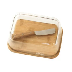 Pebbly Glass Butterdish With Knife Set Natural -Home-Kitchen pb nba152.pt01