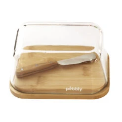 Pebbly Glass Butterdish With Knife Set Natural -Home-Kitchen pb nba152.pt02