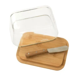 Pebbly Glass Butterdish With Knife Set Natural